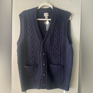 J. Crew Rugged merino wool-blend cable-knit sweater-vest NWT Navy Blue